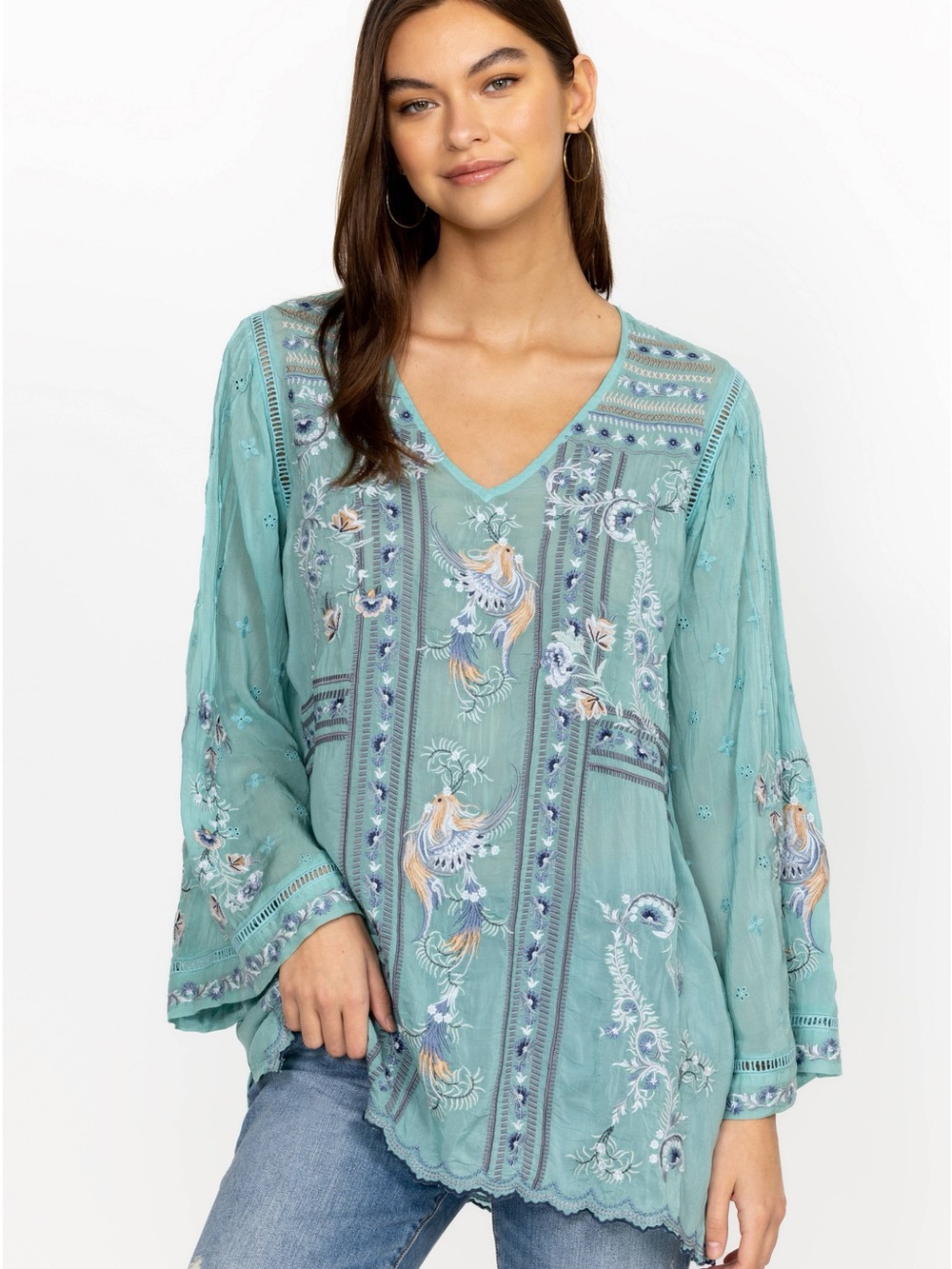 JOHNNY WAS HALCYON PHOENIX Embroidered TUNIC Women’s Medium Boho Bohemian Chic